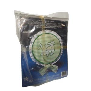 VTG Chicken Scratch Kit 3003 Le Rabbit Bunny GreenGingham Fabric, Valiant Crafts